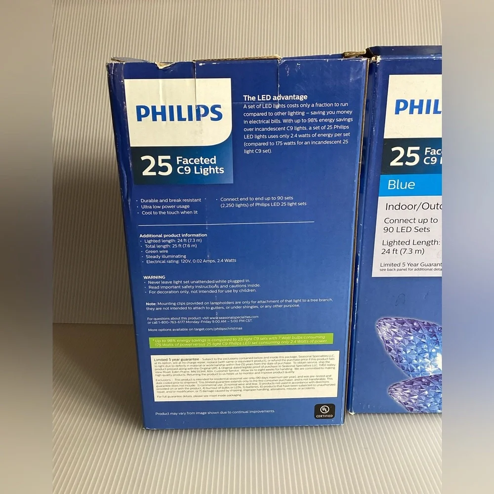 Set of 2 Philips 25 Blue Faceted C9 Lights